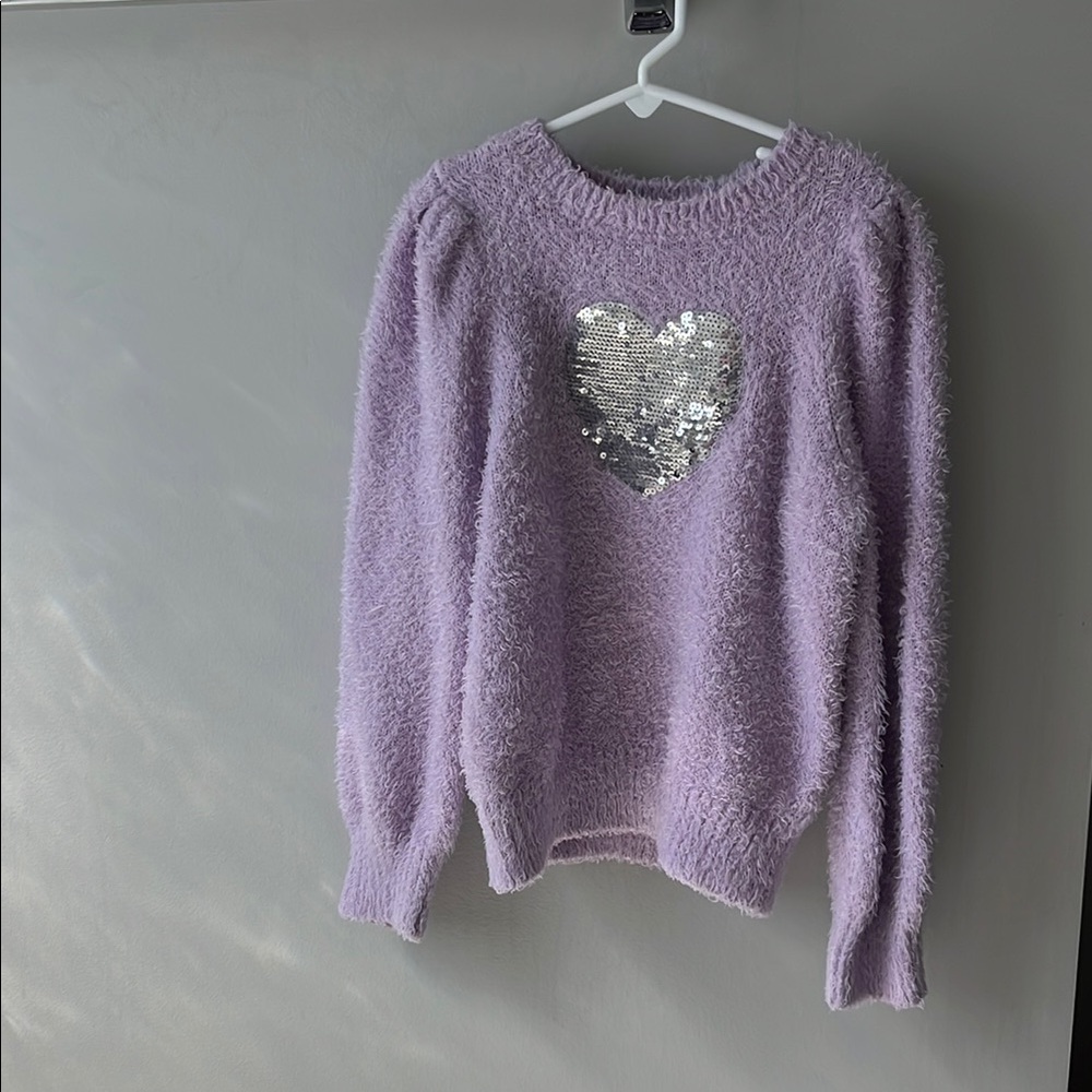 Lavender Sweater with Silver Heart